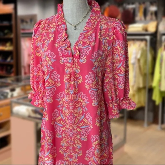 Source Unknown Dresses & Skirts - Floral Print Ruffle Neck Half Sleeve Dress